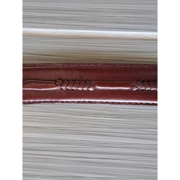 Brown Genuine Leather Western Belt Unisex Silver Engraved Buckle & Tips Size 38 - Picture 7 of 9